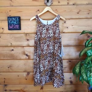 Taylor & Sage 💜Nwt Animal Print Swing Dress Boho Leopard Mini Keyhole Sz Medium